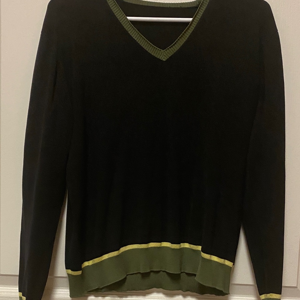 Chic V-Neck Sweater in Black and Green